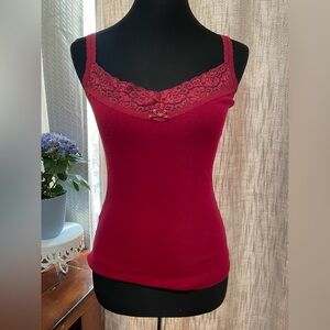 Express Lace-Trim Camisole Tank Top - Wine Red